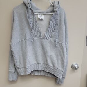 Light Gray Hooded V-Neck Sweater